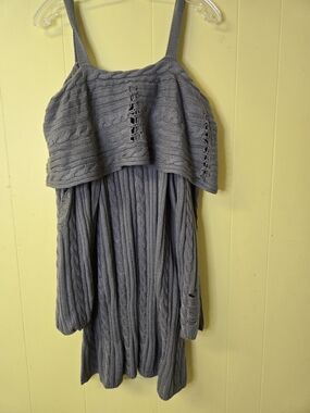 Women’s Disressed Gray Cable Knit Sweater Dress